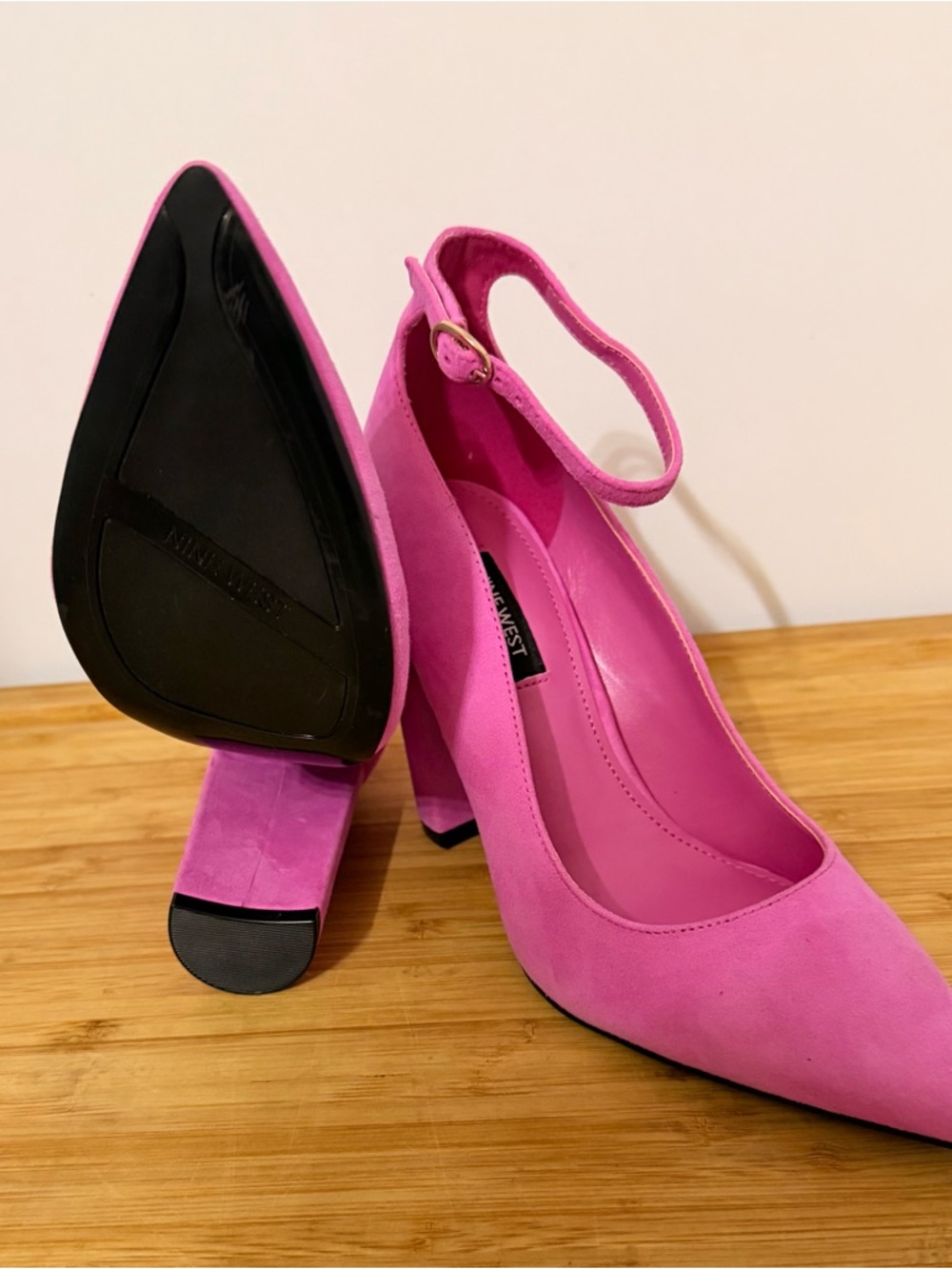 Nine West Hot Pink Suede Ankle-Strap Block Heels